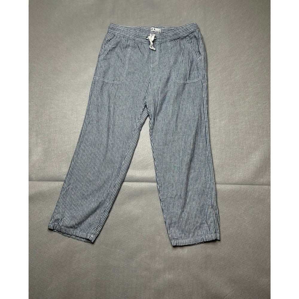 Dash Women Pants S Blue Linen Striped Coastal Nautical Beach Relaxed Ankle